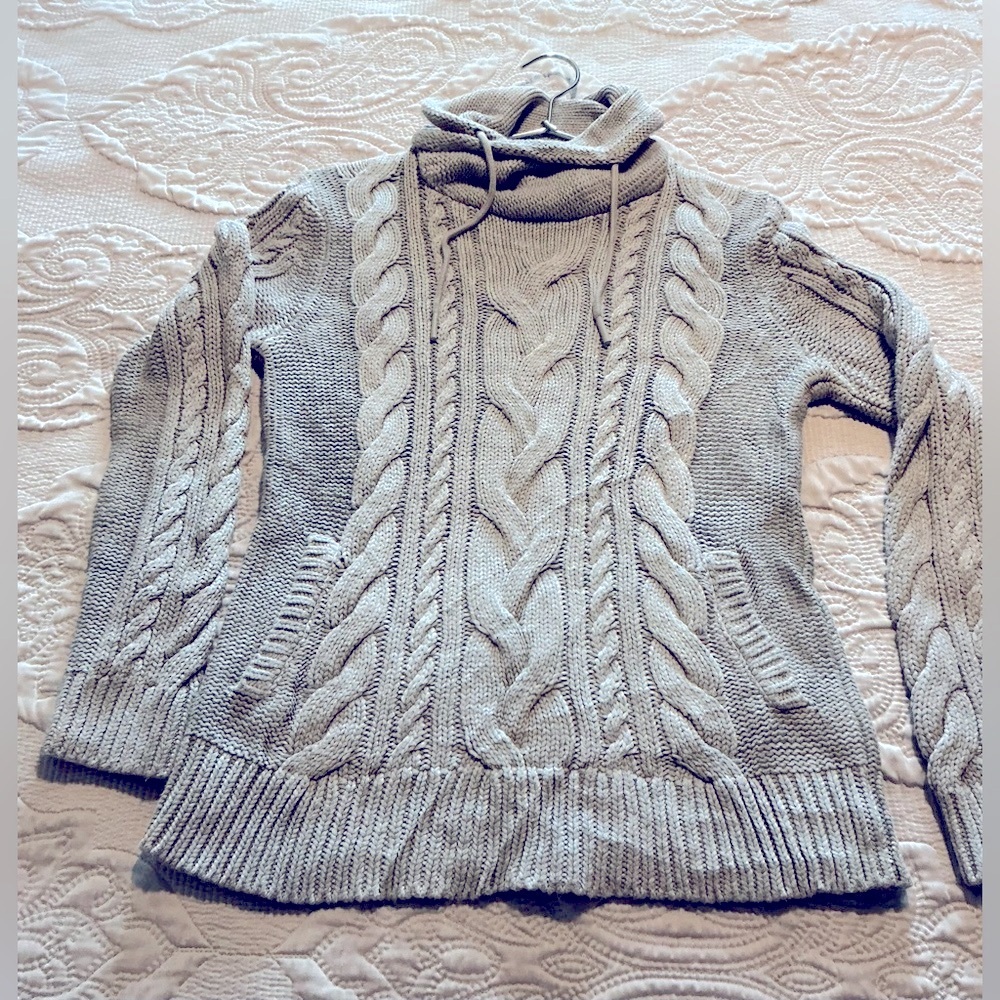 Y2K 90,S L.L. Bean Women's Gray Cable Knit Turtleneck Sweater - Picture 6 of 12